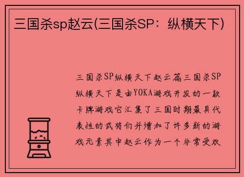 三国杀sp赵云(三国杀SP：纵横天下)